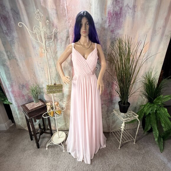 📌Blushing Pink Beaded Straps Pleated Chiffon A-Line Bridesmaid - Prom Dress - Picture 5 of 15